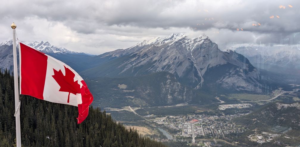 Banff aerial with Canadian flag