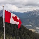 Banff aerial with Canadian flag