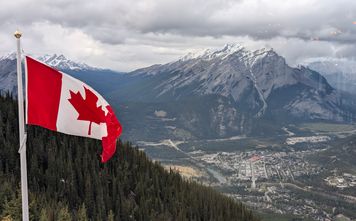 Banff aerial with Canadian flag