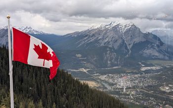 Banff aerial with Canadian flag