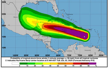 Hurricane Beryl map, track, path, storm