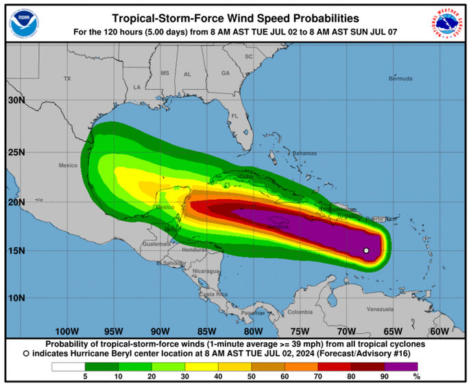 Hurricane Beryl map, track, path, storm