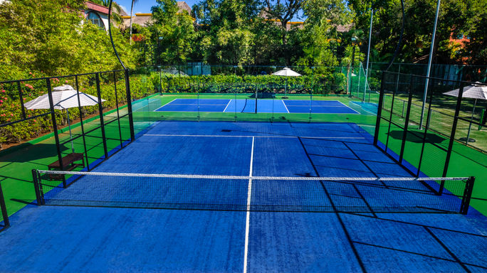 Padel court at Sandos resorts in the Riviera Maya. Padel court at Sandos resorts in the Riviera Maya.