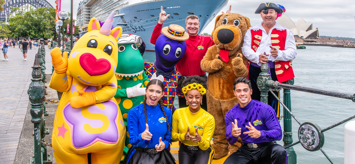 Image: The Wiggles post in front of Ovation of the Seas (Photo Credit: Royal Caribbean International)