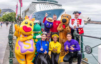 The Wiggles post in front of Ovation of the Seas