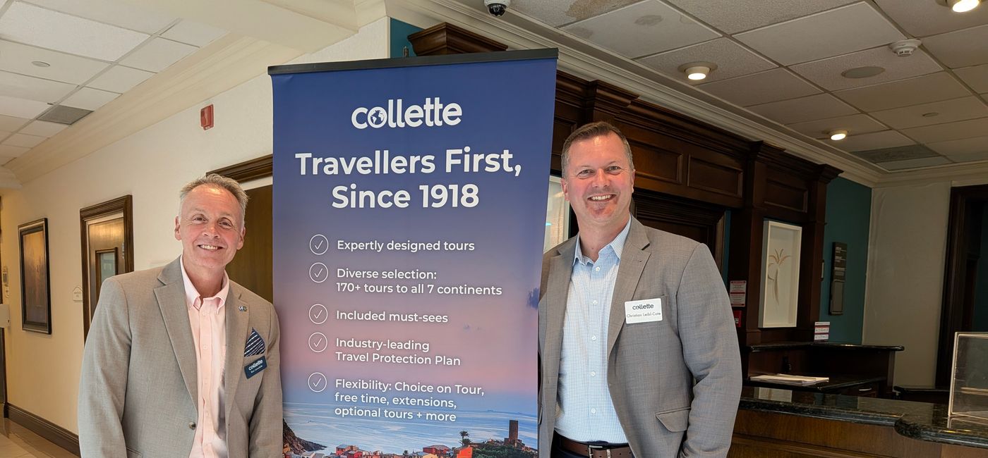 Image: Ron Lonsdale (left) and Christian Leibl-Côté at Collette’s travel advisor appreciation event in Toronto. (Photo Credit: Natasha Lair)