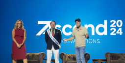 Jacki Marks and Carson Kressley on stage with Chris Elliott during Ascend 2024.