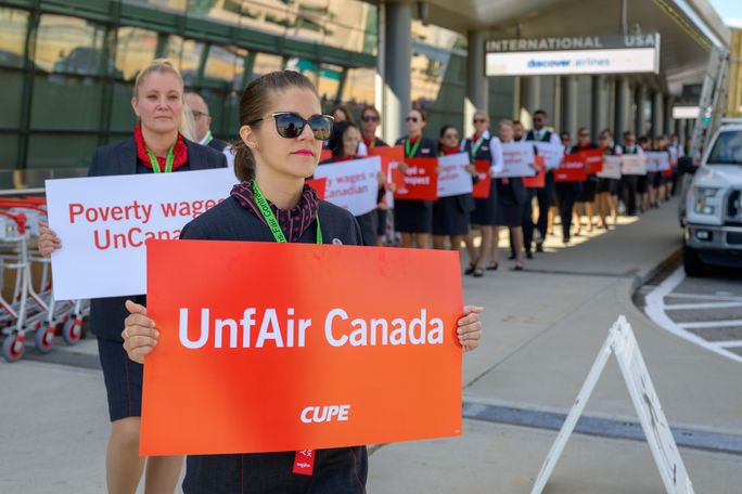 Air Canada crew members picketing as part of CUPE's current strike. Air Canada crew members picketing as part of CUPE's current strike.