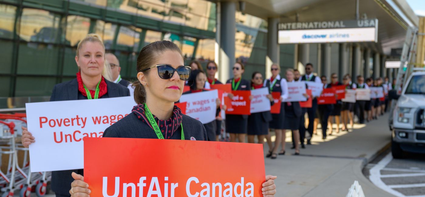 Image: Air Canada crew members picketing as part of CUPE's current strike. (Photo Credit: CUPE)