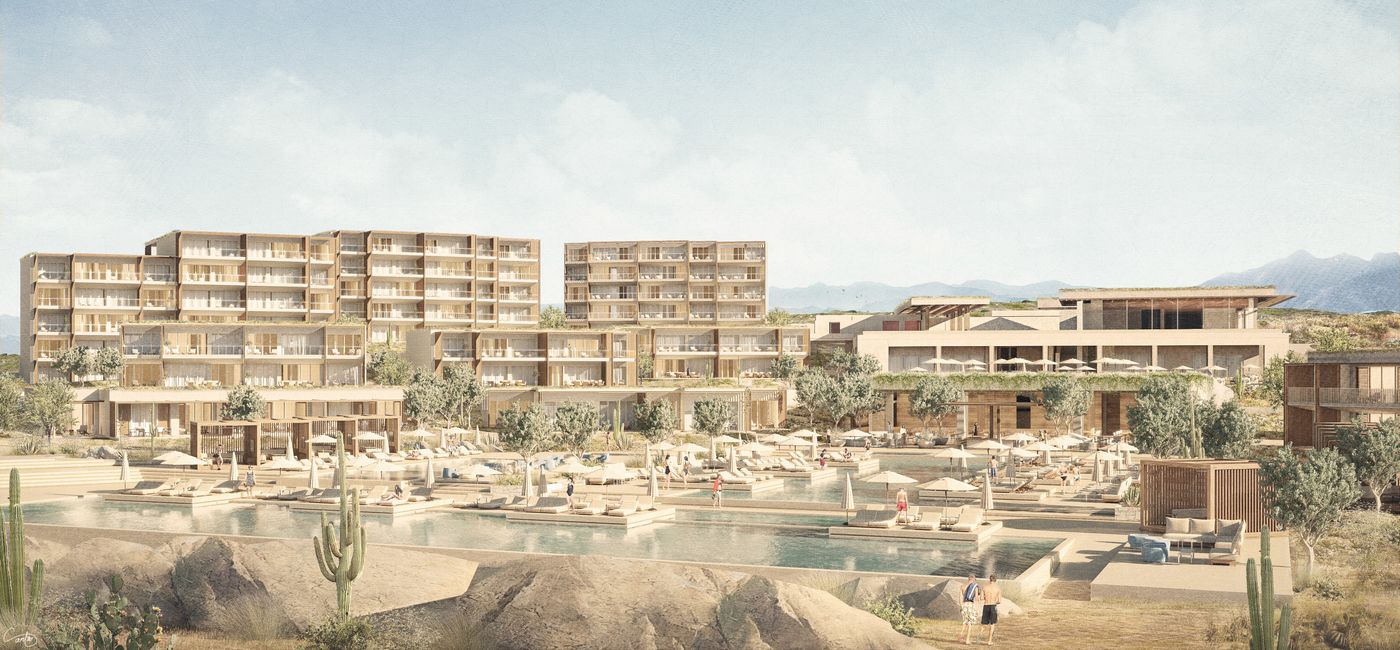 Image: Rendering of the resort and main pool area at the Park Hyatt Los Cabos at Cabo del Sol. (Photo Credit: Park Hyatt Los Cabos at Cabo del Sol)
