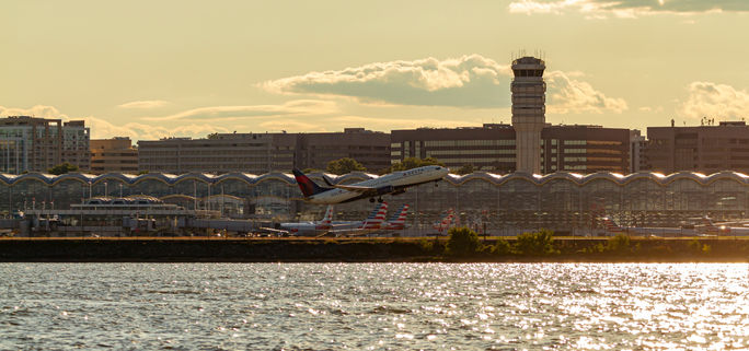 Plane taking off from Ronald Reagan Washington National Airport Plane taking off from Ronald Reagan Washington National Airport
