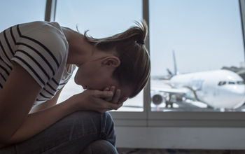 Stressed out traveler at the airport