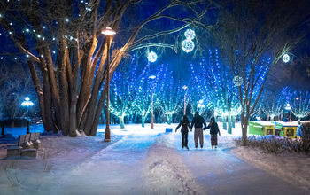 Skating on the trail in the Arctic Glacier Winter Park at The Forks, Winnipeg Canada