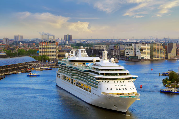 Royal Caribbean's Serenade of the Seas cruise ship heading to the Passenger Terminal Amsterdam, The Netherlands.