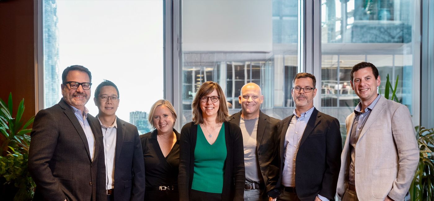 Image: From left to right: D’Arcy Delamere, Jeff Kwan, Michelle Small, Helen Giontsis, Matt Cammaert, Shawn Boyd, Daniel Finkel. (Photo Credit: Kensington)