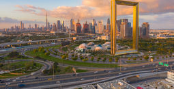 Dubai Frame looks over old and new Dubai.