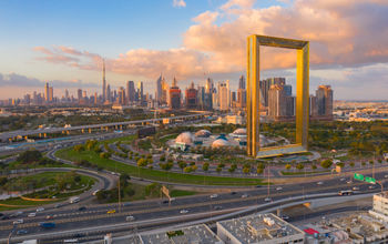 Dubai Frame looks over old and new Dubai.