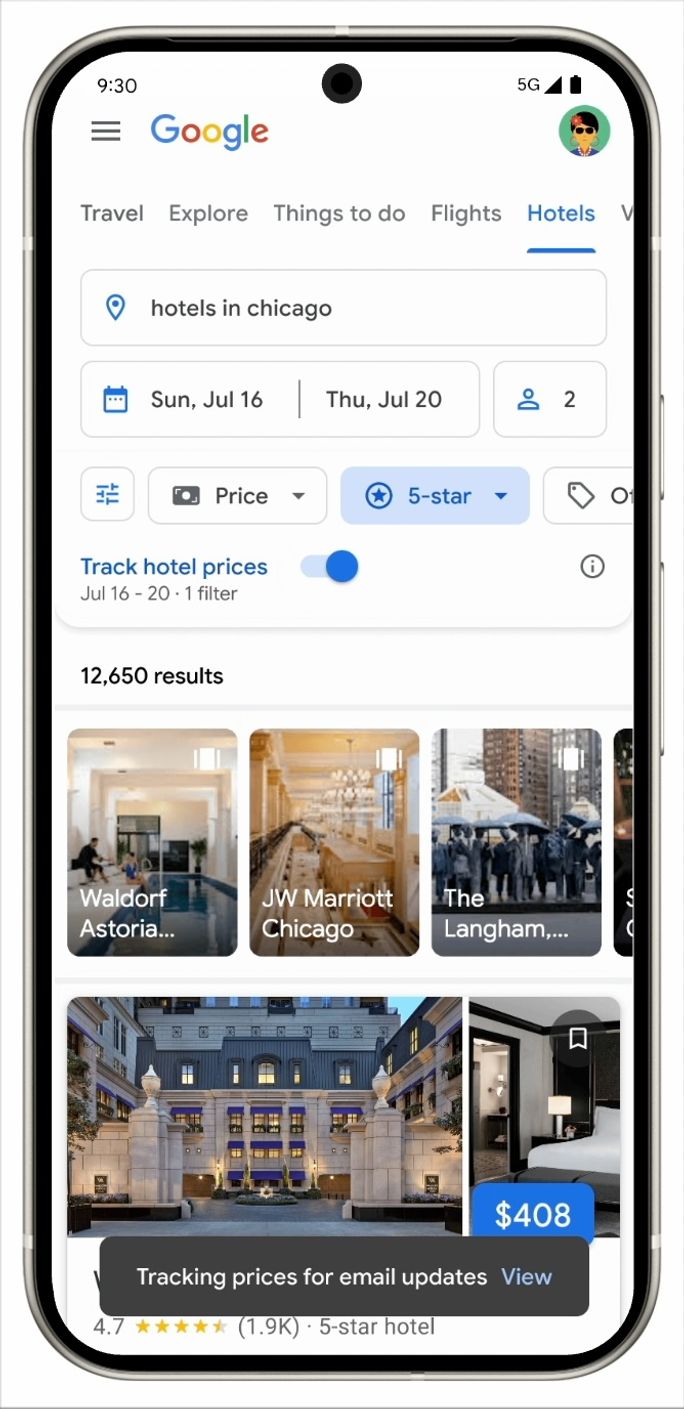 Google hotel price tracking tool