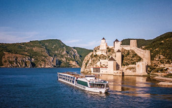 AmaBella sailing near the Golubac Fortress in Serbia