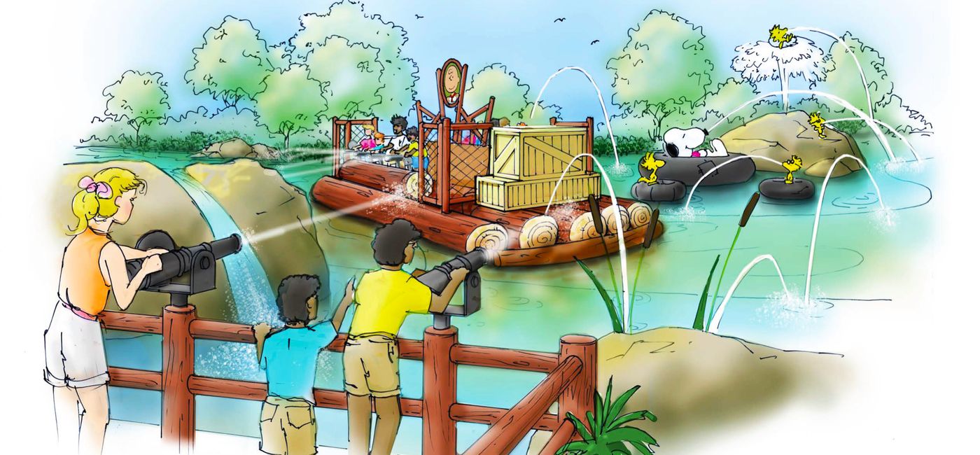 Image: Rendering of Charlie Brown's River Raft Blasting (Photo Credit: Carowinds Camp Snoopy)
