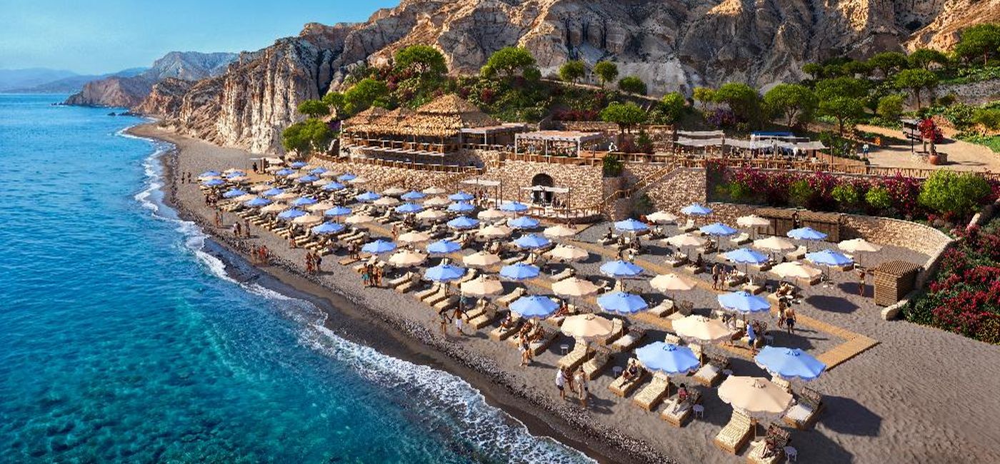 Image: Royal Beach Club Santorini has officially opened. (Photo Credit: Courtesy Royal Caribbean)