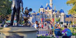 Sleeping Beauty Castle with the "Partners" statue in the foreground at Disneyland Resort, Anaheim, California.