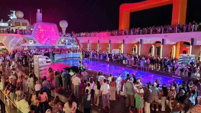 "Shine the Night" party aboard the 2024 Celebrity Cruises President's Cruise. "Shine the Night" party aboard the 2024 Celebrity Cruises President's Cruise.
