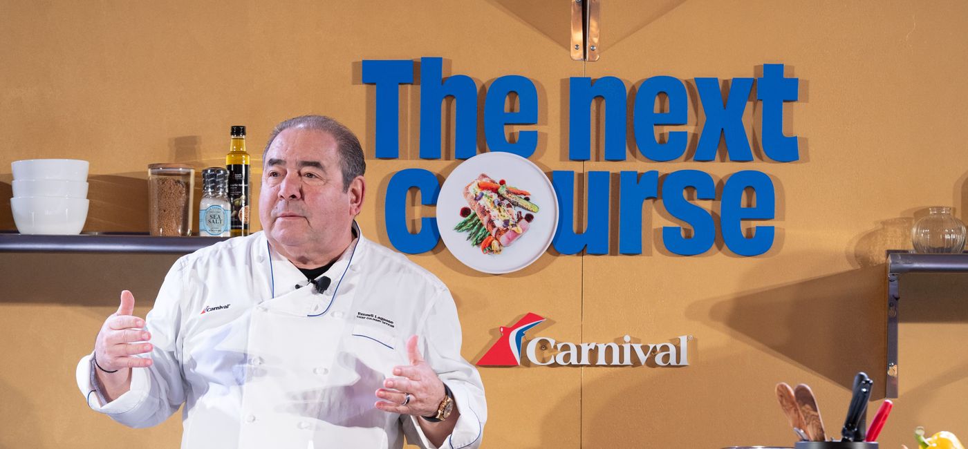 Image: Chief Culinary Officer Emeril Lagasse puts on a cooking demo showcasing one of Carnival's culinary creations. (Photo Credit: Carnival Cruise Line)