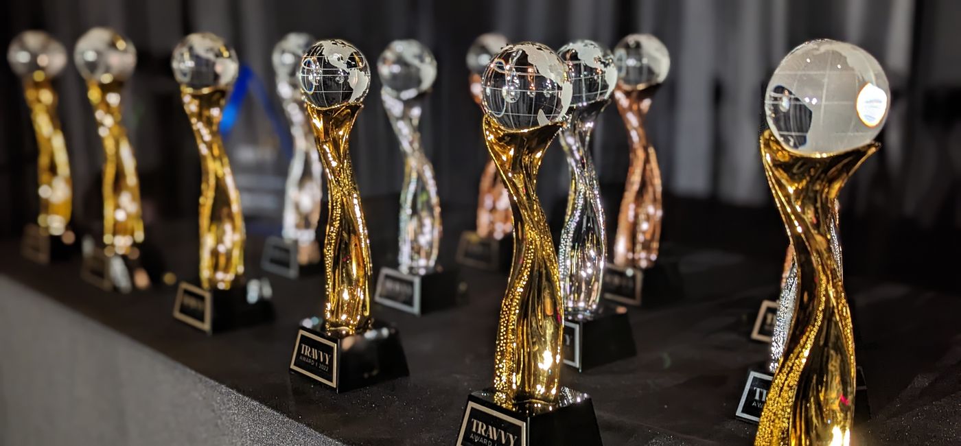 Image: Travvy Award trophies. (Photo Credit: Eric Bowman)