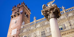 Exterior view of the Palazzo Maffei museum in Verona, Italy.