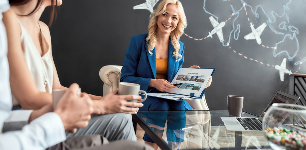 Travel advisor working with clients