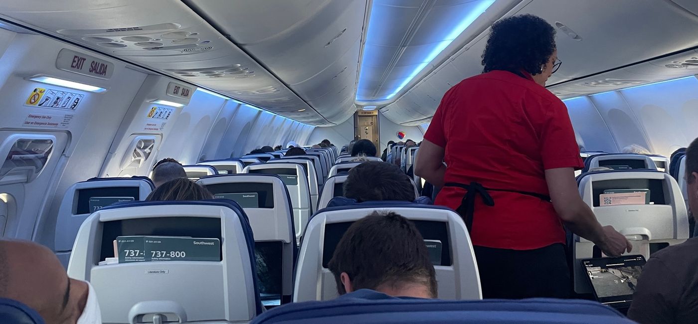 Image: The cabin inside of a Southwest Airlines flight. (photo by Patrick Clarke)