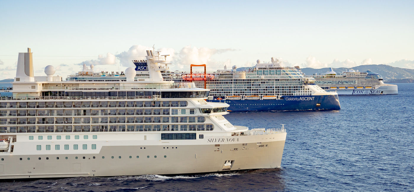 Image: Ships from each of Royal Caribbean Group's brands: Royal Caribbean, Celebrity Cruises and Silversea Cruises. (Photo Credit: Royal Caribbean Group)