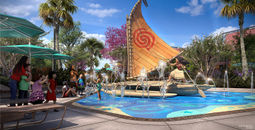Rendering of the new Moana's Voyage splash area at Disney’s Polynesian Villas & Bungalows' Island Tower.