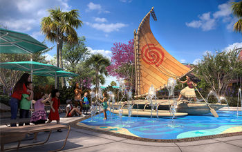 Rendering of the new Moana's Voyage splash area at Disney’s Polynesian Villas & Bungalows' Island Tower.