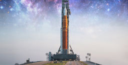 Orion spacecraft on a launch pad