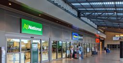 National, Alamo and Enterprise car rental stations at airport.