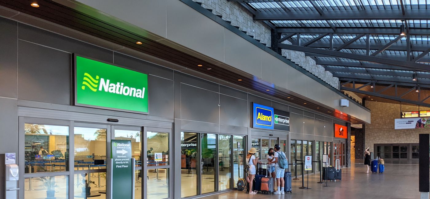 Image: National, Alamo and Enterprise car rental stations at airport. (photo by Eric Bowman)