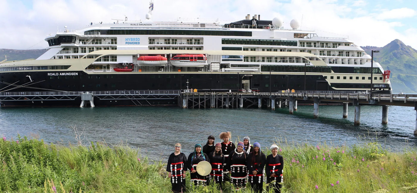 Image: Alutiiq dancers welcome MS Roald Amundsen to Old Harbor, Alaska (Photo Credit: Kala Wilson)