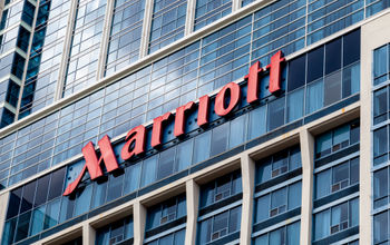Marriott logo on hotel. 