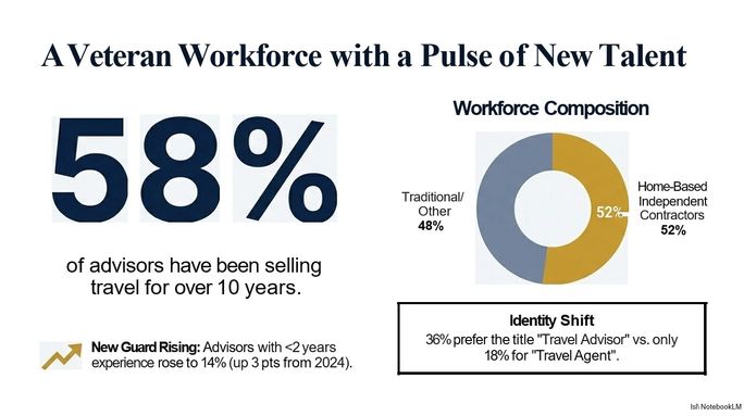 58% of Canadian travel advisors have 10+ years’ experience, and 52% are home-based independents, as more embrace the title “travel advisor.”