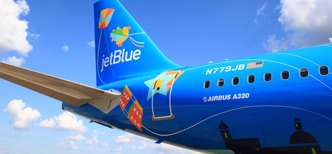 Image: JetBlue's Airbus 320 aircraft “Bluericua” (Courtesy JetBlue)