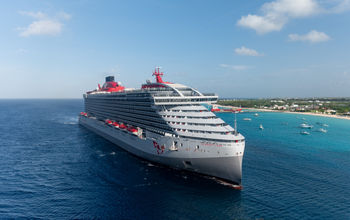 Virgin Voyages' Scarlet Lady cruise ship in the Caribbean
