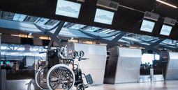 Wheelchair at airline check-in counter.