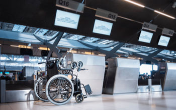 Wheelchair at airline check-in counter.