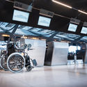 Wheelchair at airline check-in counter.