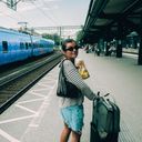 Interrail traveler on train platform, Interrail, Europe