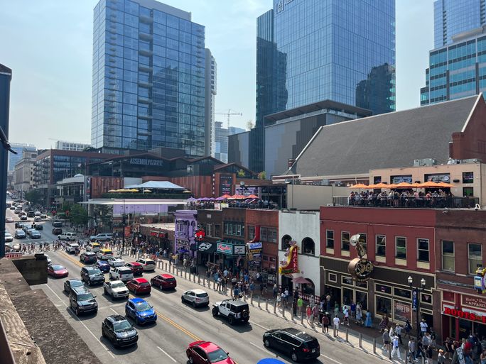 Busy Broadway in Downtown Nashville, Tennessee