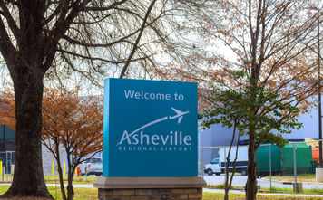 Welcome sign at Asheville Regional Airport in North Carolina