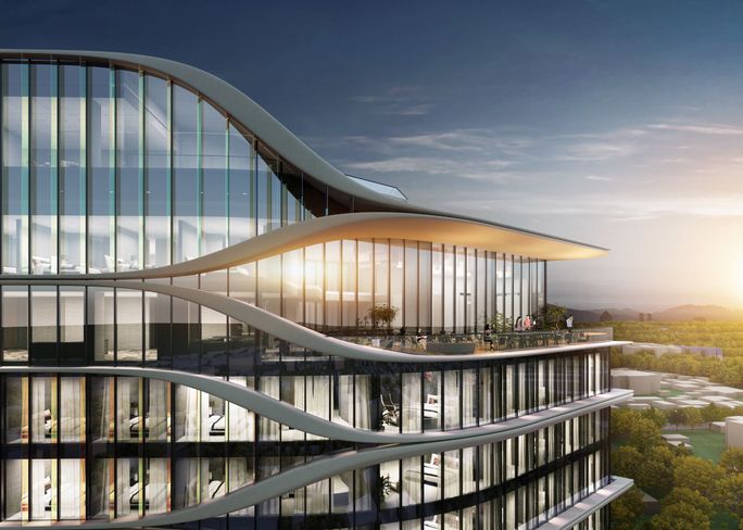 Exterior rendering of the Hilton Kathmandu hotel. Hilton, Hilton Kathmandu, hotels in kathmandu, kathmandu hotels, hilton hotels in nepal, hotels in nepal